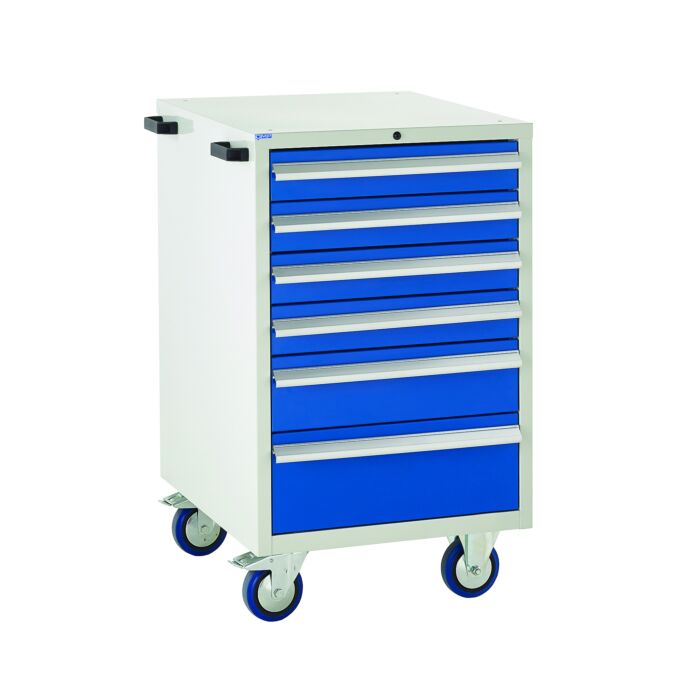 Mobile Euroslide Cabinet - 4 x 100mm, 1 x 150mm & 1 x 200mm Drawers - Warehouse Storage Products