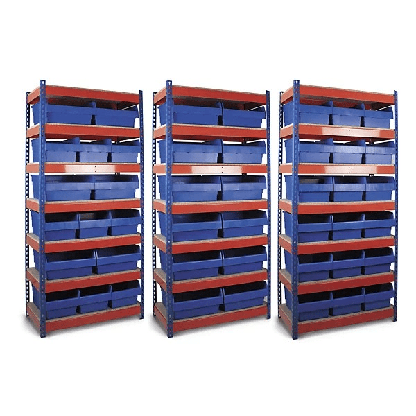 Rivet Racking Bays with Mixed 420 & 280mm Shelf Bins - Warehouse Storage Products