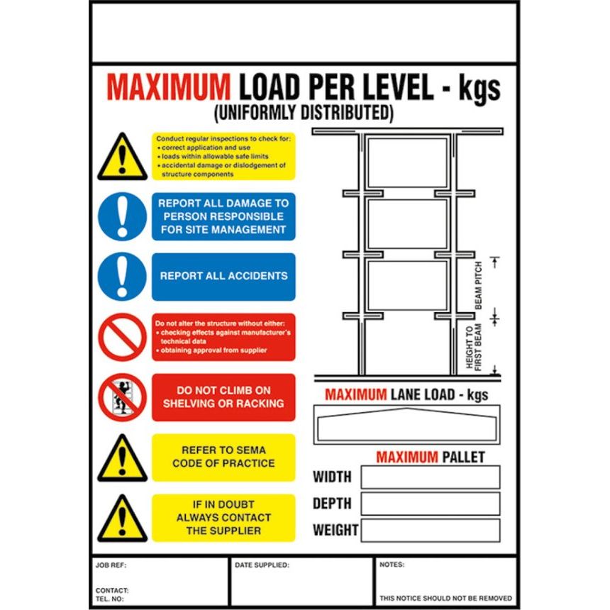 Weight Load Notices - Warehouse Storage Products