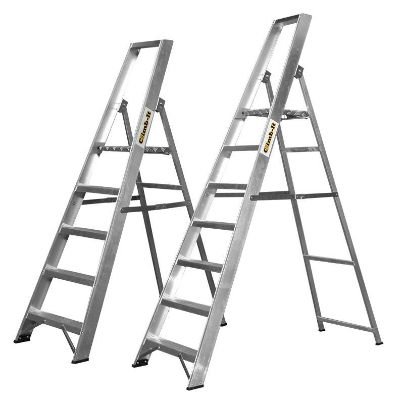 Heavy Duty Aluminium Platform Stepladders (Handrails Available) - Warehouse Storage Products