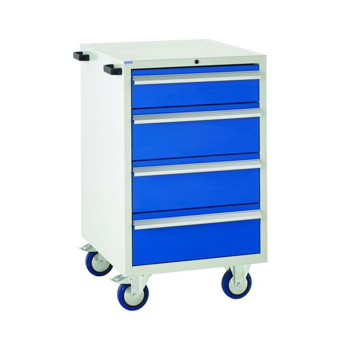 Mobile Euroslide Cabinet - 2 x 100mm, 2 x 150mm & 1 x 200mm Drawers - Warehouse Storage Products