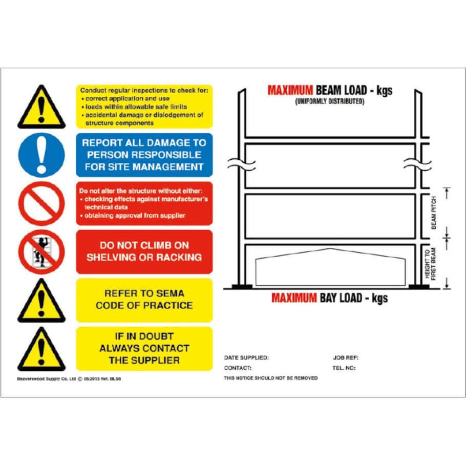 Weight Load Notices - Warehouse Storage Products