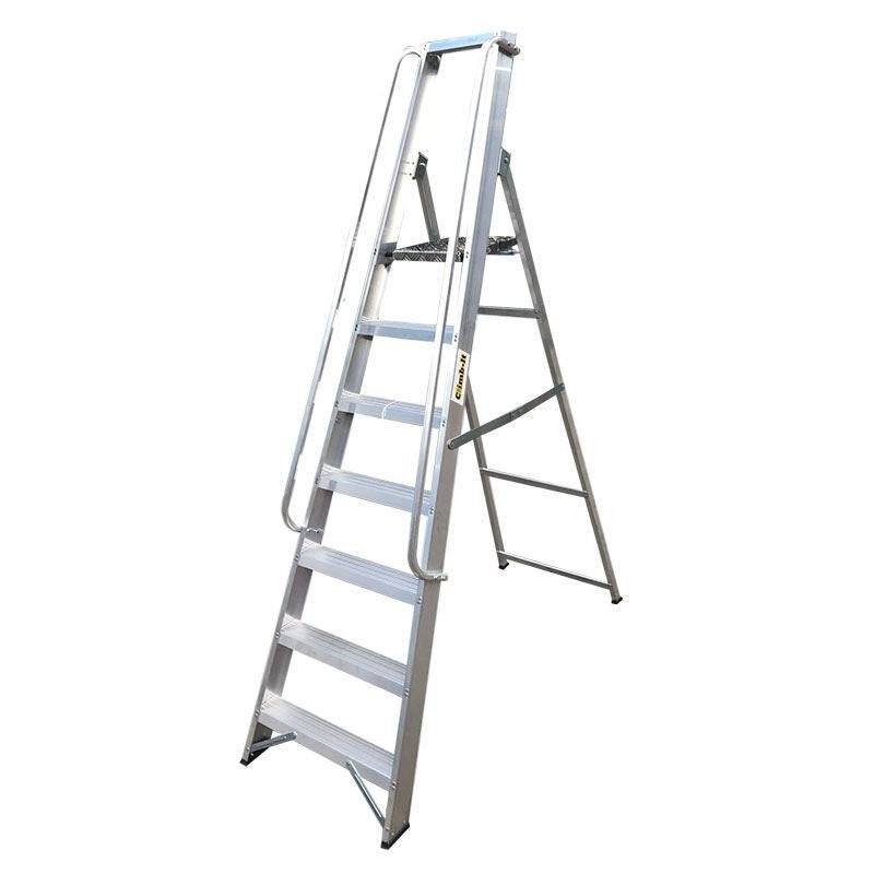 Heavy Duty Aluminium Platform Stepladders (Handrails Available) - Warehouse Storage Products