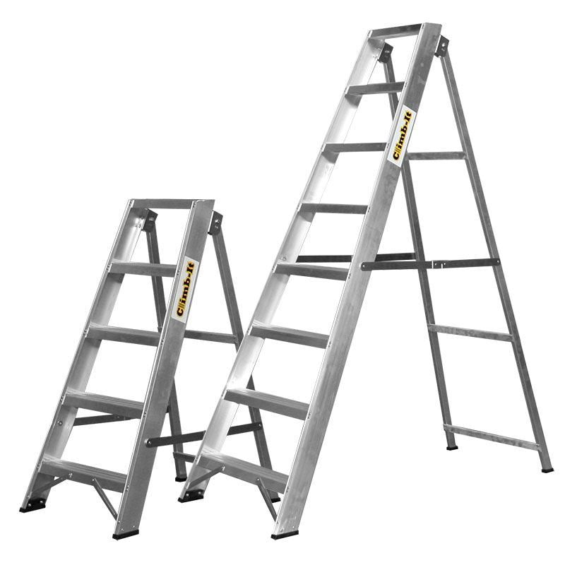 Heavy Duty Aluminium Swingback Stepladders (With Handrails) - Warehouse Storage Products