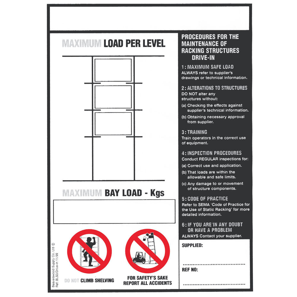 Weight Load Notices - Warehouse Storage Products
