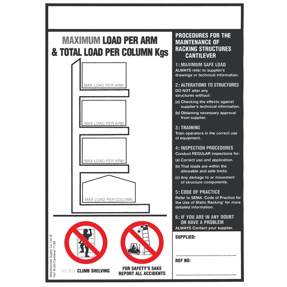 Weight Load Notices - Warehouse Storage Products