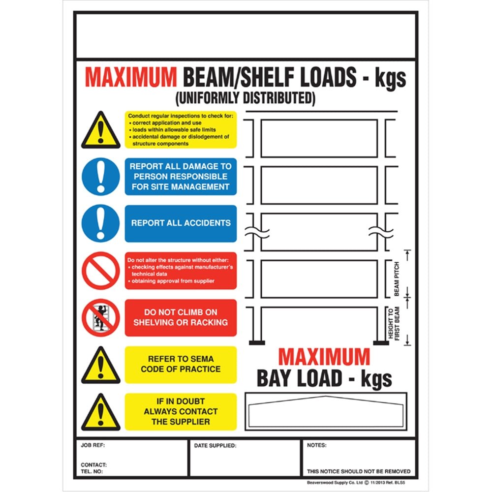 Weight Load Notices - Warehouse Storage Products
