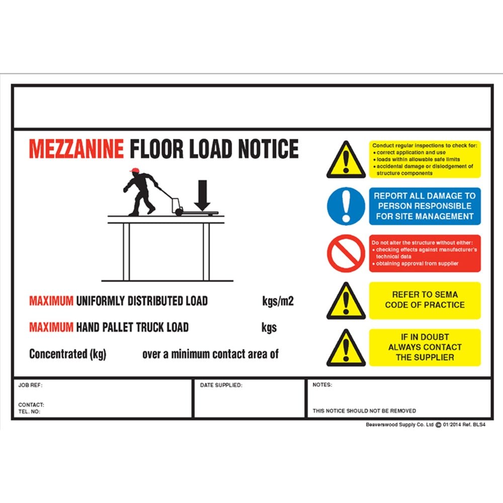 Weight Load Notices - Warehouse Storage Products