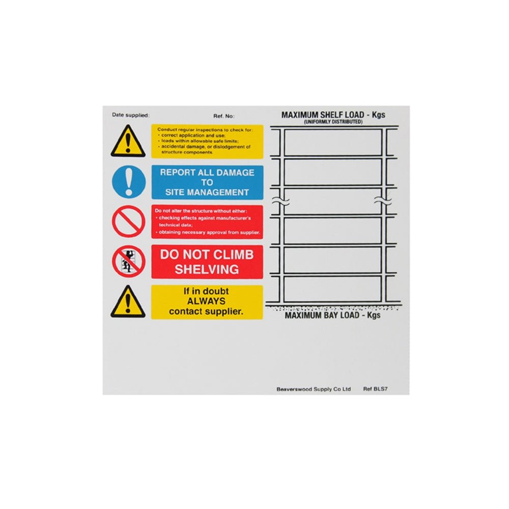 Weight Load Notices - Warehouse Storage Products